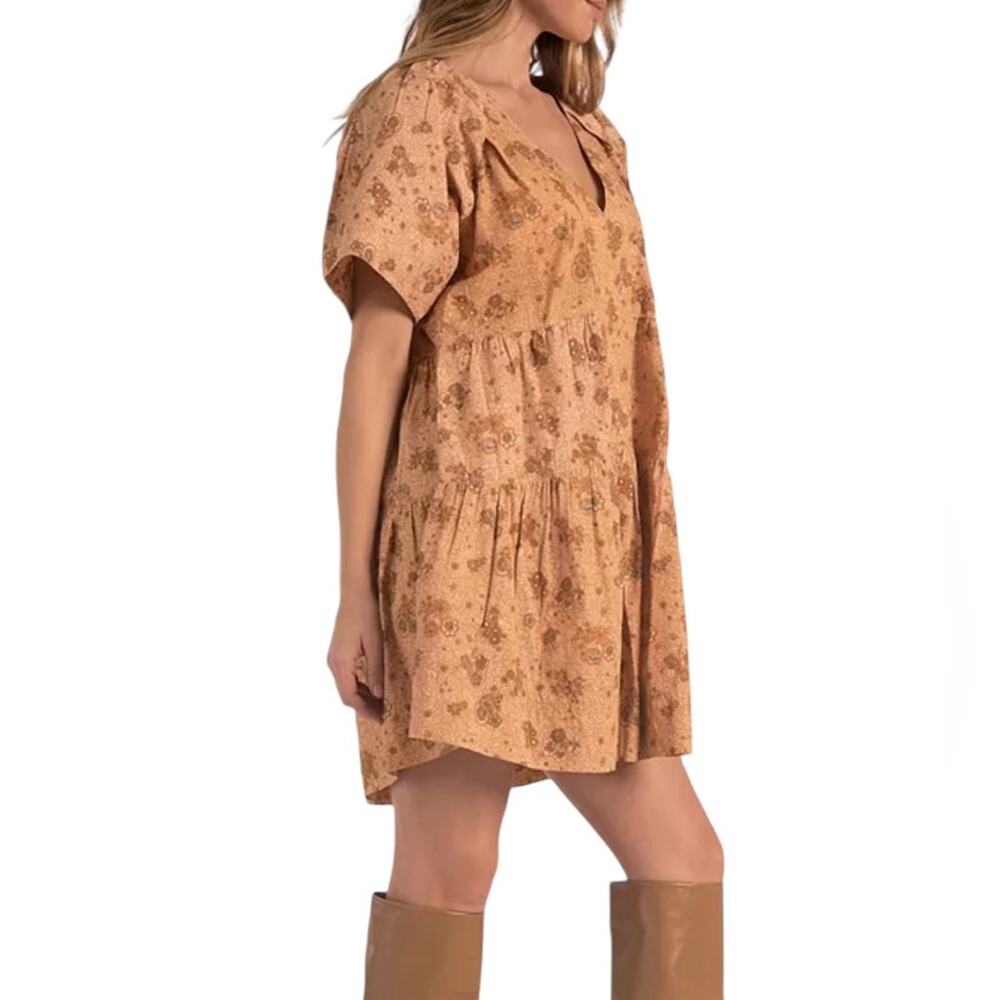 Elan Floral V Neck Cotton Mini Dress Boho Grandma Flowy NEW Size XS - Picture 4 of 8